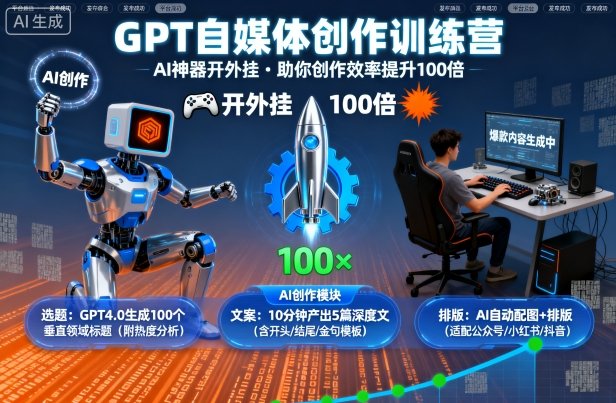 GPT自媒体创作训练营：AI神器开外挂，助你创作效率提升100倍-快名资源网