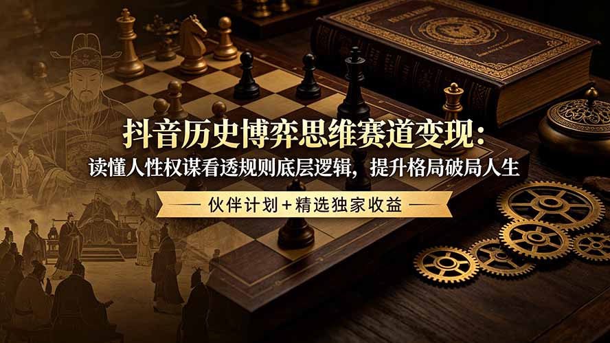 抖音历史博弈思维赛道变现：读懂人性权谋看透规则底层逻辑，提升格局破局人生，伙伴计划+精选独家收益-青虫资源网