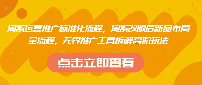 淘系运营推广标准化流程，​淘系改版后新品布局全流程，无界推广工具拆解高阶玩法-青虫资源网
