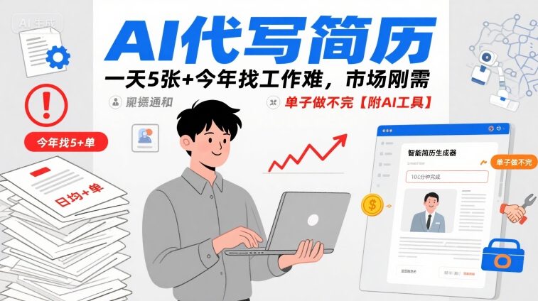 AI代写简历，一天5张+今年找工作难，市场刚需，单子做不完【附AI工具】-快名资源网
