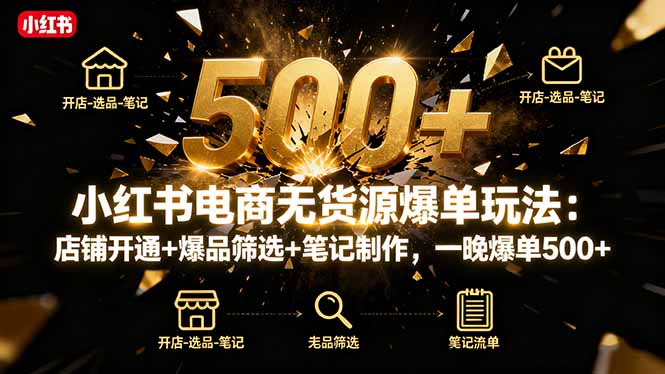小红书电商无货源爆单玩法：店铺开通+爆品筛选+笔记制作，一晚爆单500+-青虫资源网