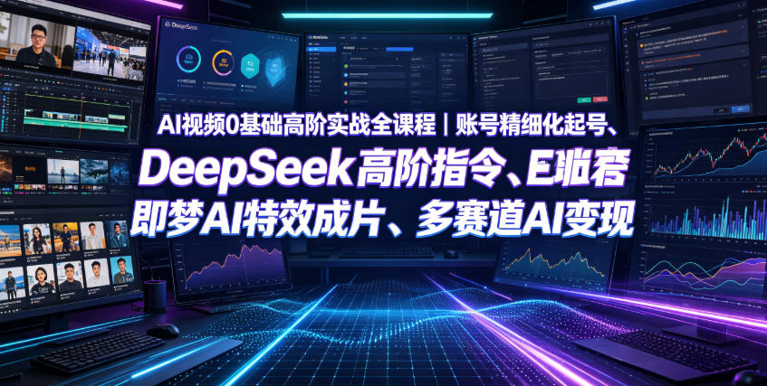 AI视频0基础高阶实战全课程｜账号精细化起号、DeepSeek高阶指令、即梦AI特效成片、多赛道AI短视频量产变现-青虫资源网