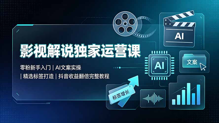 影视解说独家运营课：零粉新手入门｜AI文案实操｜精选标签打造｜抖音收益翻倍完整教程-青虫资源网