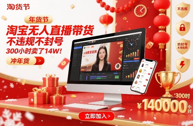 淘宝无人直播带货，不违规不封号，不需要发视频，300小时卖了14W！冲年货节【揭秘】-快名资源网