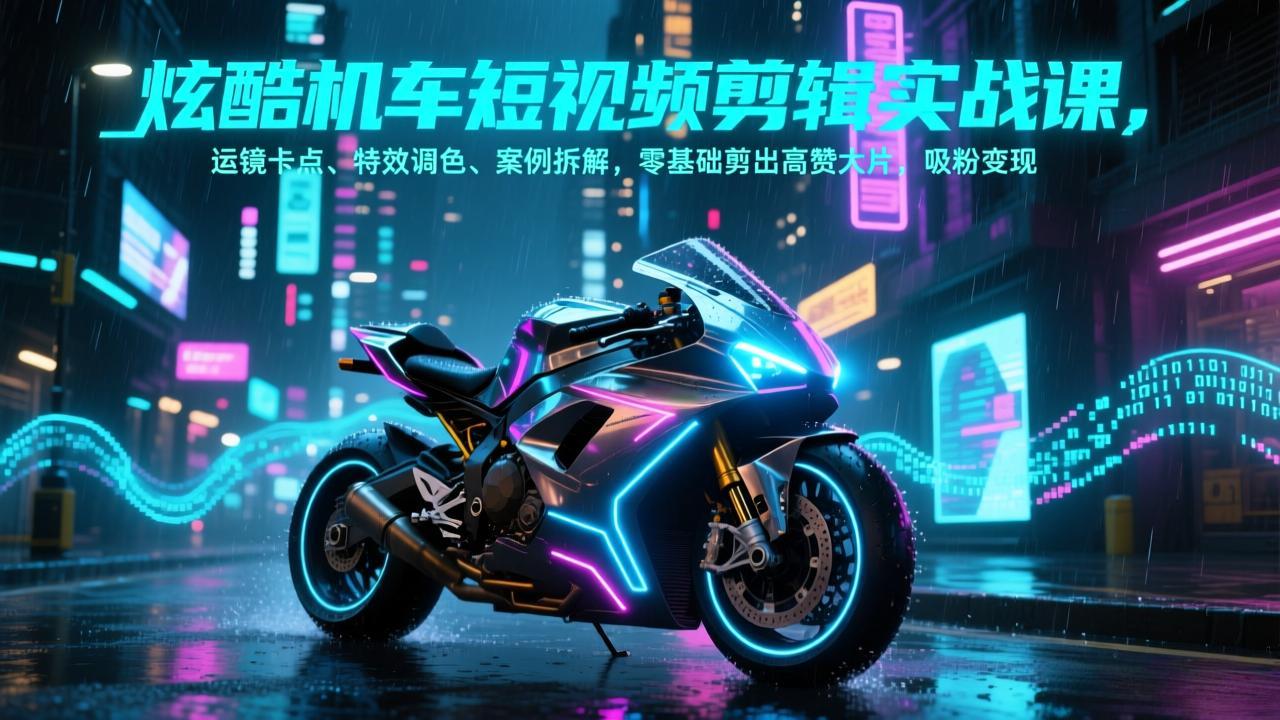 炫酷机车短视频剪辑实战课，运镜卡点、特效调色、案例拆解，零基础剪出高赞大片，吸粉变现-快名资源网