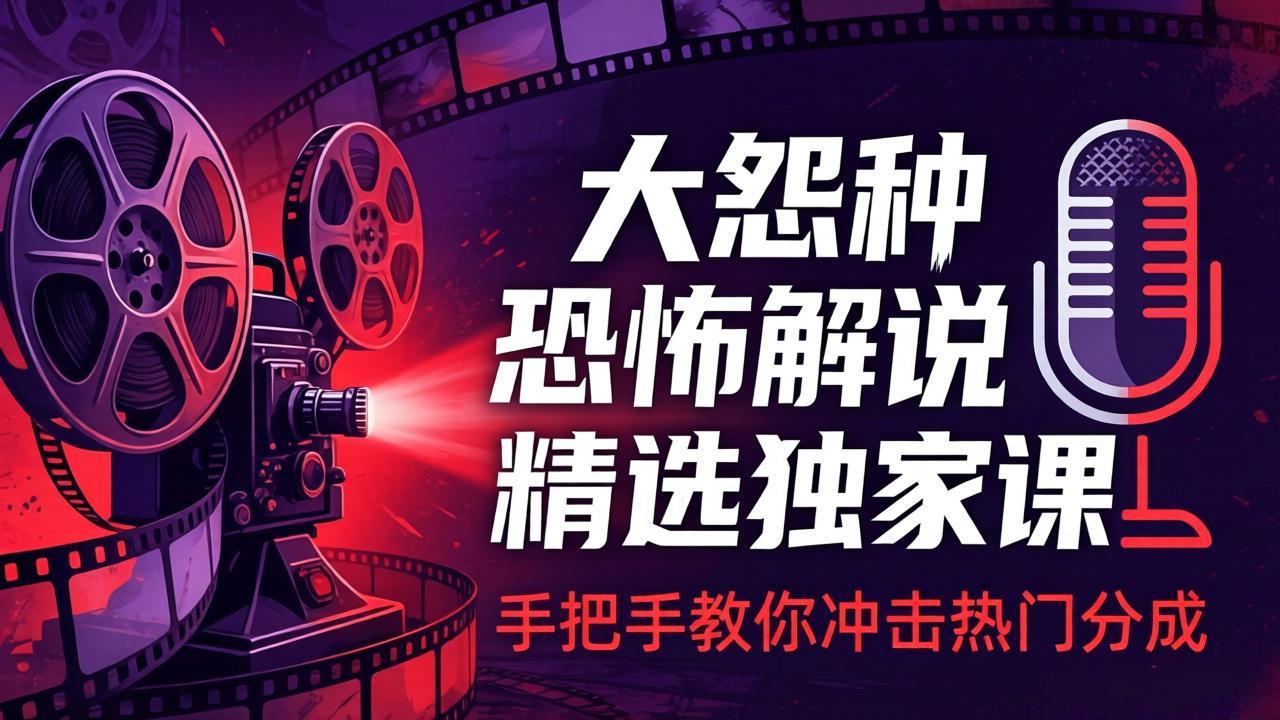 大怨种恐怖解说精选独家课：电影下载+文案配音+片头封面，手把手教你冲击热门分成-快名资源网
