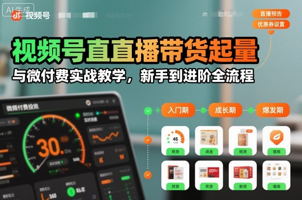 视频号直播带货起量与微付费实战教学，新手到进阶全流程-快名资源网