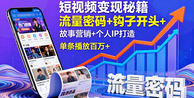 短视频变现秘籍，流量密码+钩子开头+故事营销+个人IP打造，单条播放百万+-快名资源网