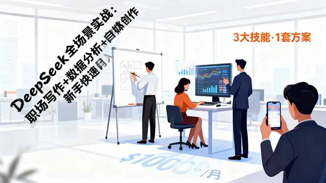 DeepSeek全场景实战：职场写作+数据分析+自媒体创作，新手快速月入过万-快名资源网