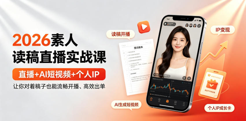 2026素人读稿直播实战课｜直播+AI短视频+个人IP，让你对着稿子也能流畅开播、高效出单-青虫资源网