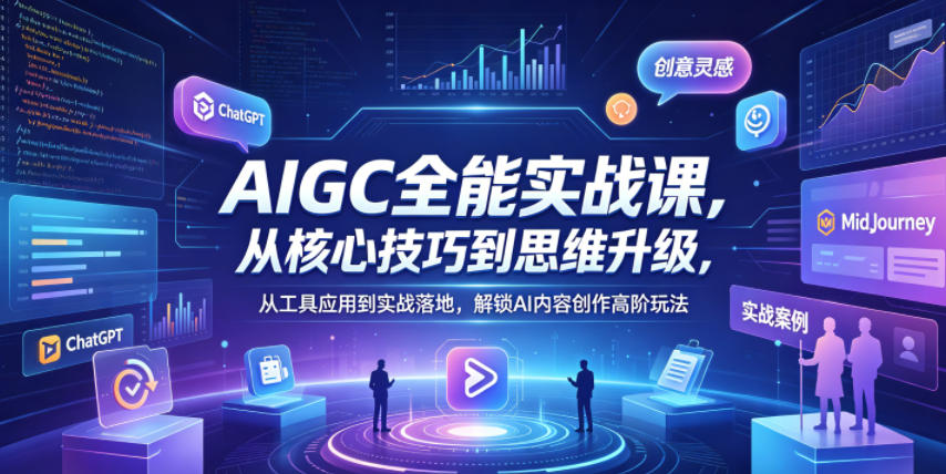 AIGC全能实战课，从核心技巧到思维升级，从工具应用到实战落地，解锁AI内容创作高阶玩法-快名资源网