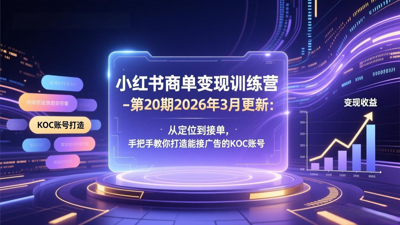 小红书商单变现训练营-第20期26年3月更新：从定位到接单，手把手教你打造能接广告的KOC账号-快名资源网