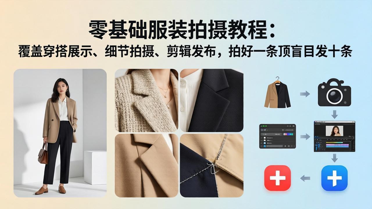 零基础服装拍摄教程：覆盖穿搭展示、细节拍摄、剪辑发布，拍好一条顶盲目发十条-快名资源网