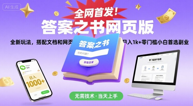 全网首发！答案之书网页版，全新玩法，搭配文档和网页，日入1k+零门槛小白首选副业【揭秘】-快名资源网