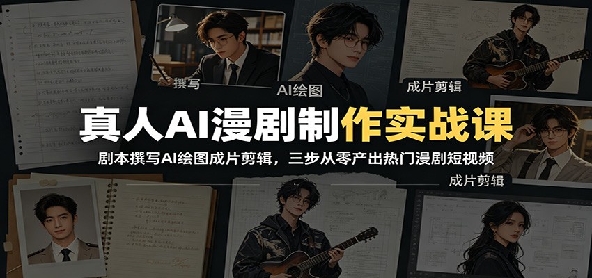 真人AI漫剧制作实战课：剧本撰写AI绘图成片剪辑，三步从零产出热门漫剧短视频-快名资源网