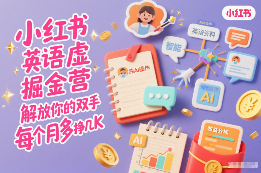小红书英语虚拟资料掘金营，纯AI操作，解放你的双手，每个月多挣几K-青虫资源网
