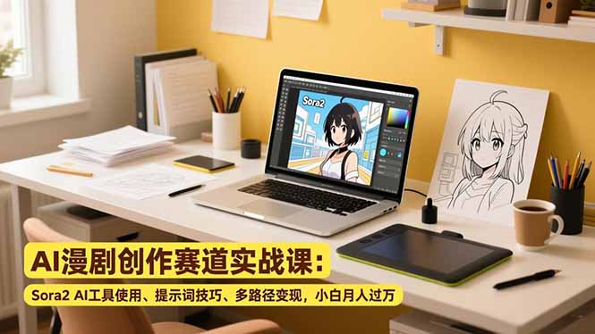 AI漫剧创作赛道实战课：Sora2 AI工具使用、提示词技巧、多路径变现，小白月入过万-青虫资源网