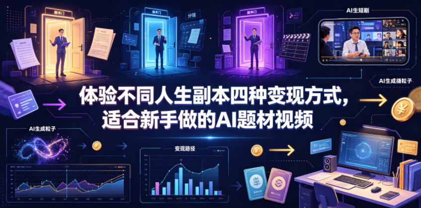 体验不同人生副本四种变现方式，适合新手做的AI题材视频-快名资源网
