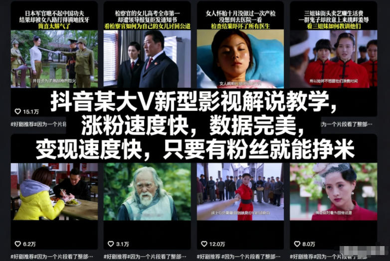 抖音某大V新型影视解说教学，涨粉速度快，数据完美，变现速度快，只要有粉丝就能挣米-快名资源网