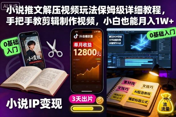 小说推文解压视频玩法保姆级详细教程，手把手教剪辑制作视频，小白也能月入1W+-快名资源网
