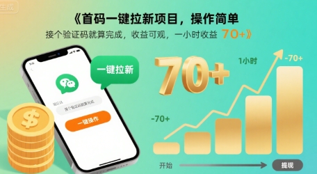 首码一键拉新项目，操作简单，接个验证码就算完成，收益可观， 一小时收益70+【揭秘】-快名资源网