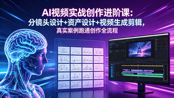 AI视频实战创作进阶课：分镜头设计+资产设计+视频生成剪辑，真实案例跑通创作全流程-快名资源网