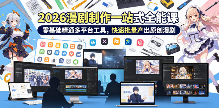 2026 AI漫剧制作一站式全能课，零基础精通多平台工具，快速批量产出原创漫剧-快名资源网