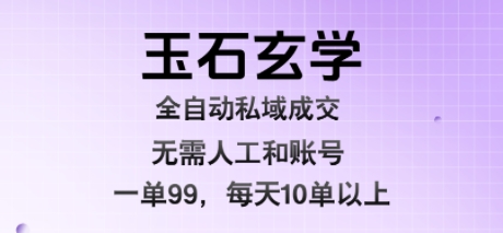 玉石玄学全自动私域成交，一单99每天十单以上，无需人工和矩阵账号，蓝海项目直接干【揭秘】-快名资源网