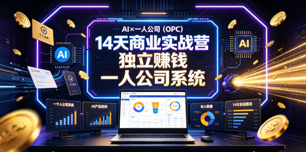 AI×一人公司(OPC)14天商业实战营，用AI帮你搭建一个属于你自己的、能独立賺钱的一人公司系统-快名资源网