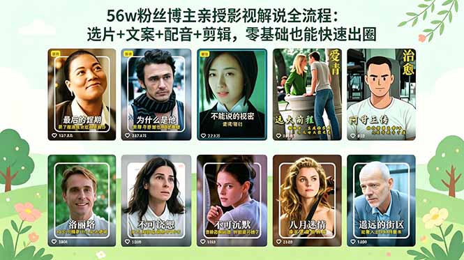 56万粉丝博主亲授影视解说全流程：选片+文案+配音+剪辑，零基础也能快速出圈-快名资源网