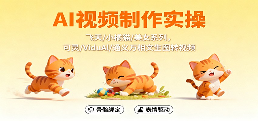 AI视频制作实操，飞天/小橘猫/美女系列，可灵/ViduAl/通义万相文生图转视频-快名资源网