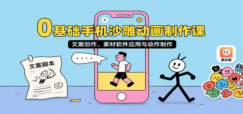0基础手机沙雕动画制作课，文案创作、素材软件应用与动作制作-快名资源网