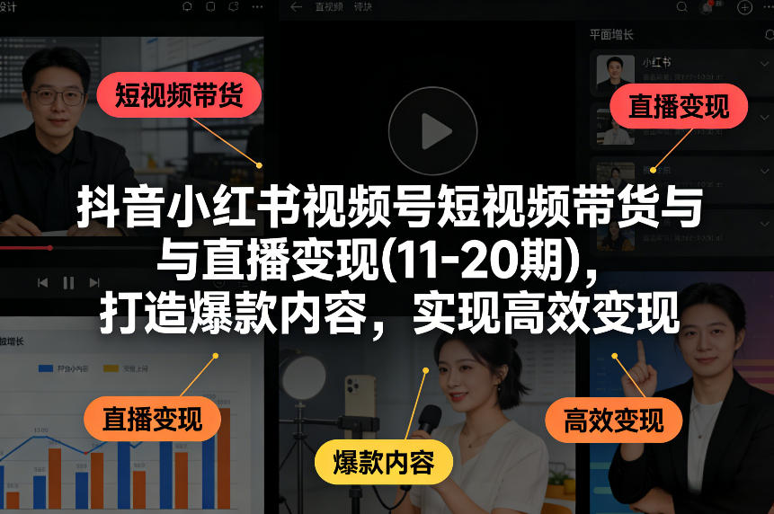 抖音小红书视频号短视频带货与直播变现(10-21期)，打造爆款内容，实现高效变现(更新05月08日)-快名资源网