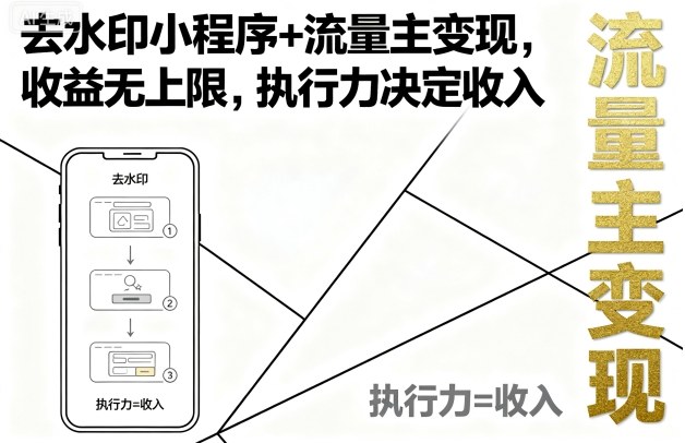 去水印小程序+流量主变现，收益无上限，执行力决定收入-青虫资源网