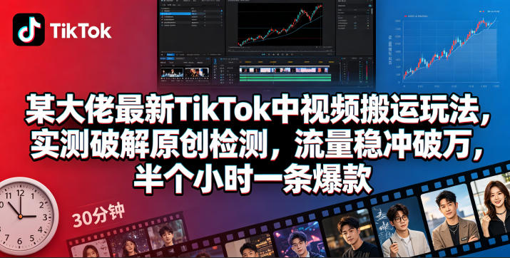 某大佬最新TikTok中视频搬运玩法，实测破解原创检测，流量稳冲破万，半个小时一条爆款-青虫资源网