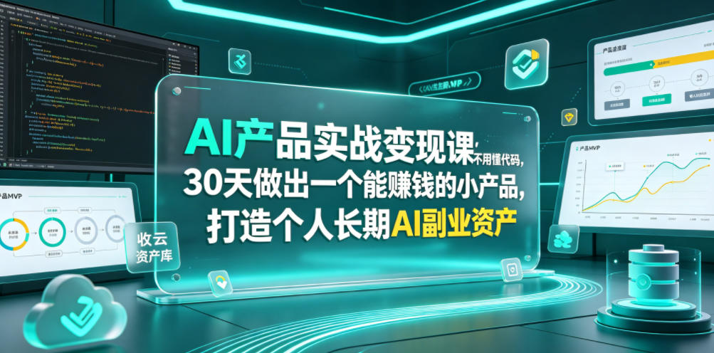 AI产品实战变现课，不用懂代码，30天做出一个能賺钱的小产品，打造个人长期AI副业资产-快名资源网