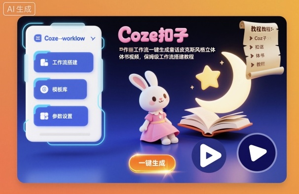 Coze扣子工作流一键生成童话皮克斯风格立体书视频，保姆级工作流搭建教程-快名资源网