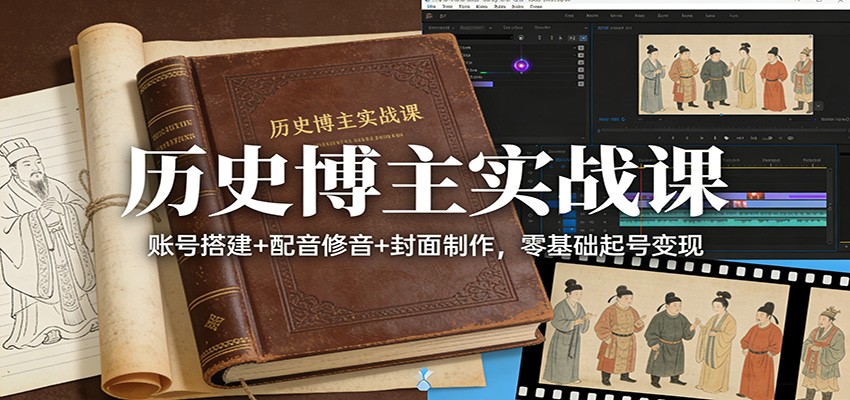 历史博主实战课：账号搭建+配音修音+封面制作，零基础起号变现-快名资源网