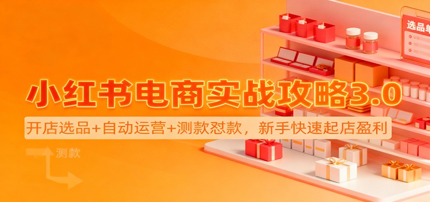 小红书电商实战攻略3.0：开店选品+自动运营+测款怼款，新手快速起店盈利-快名资源网