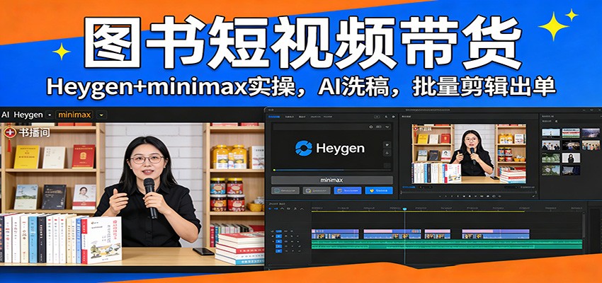图书短视频带货：Heygen+minimax实操，AI洗稿 ，批量剪辑出单-快名资源网