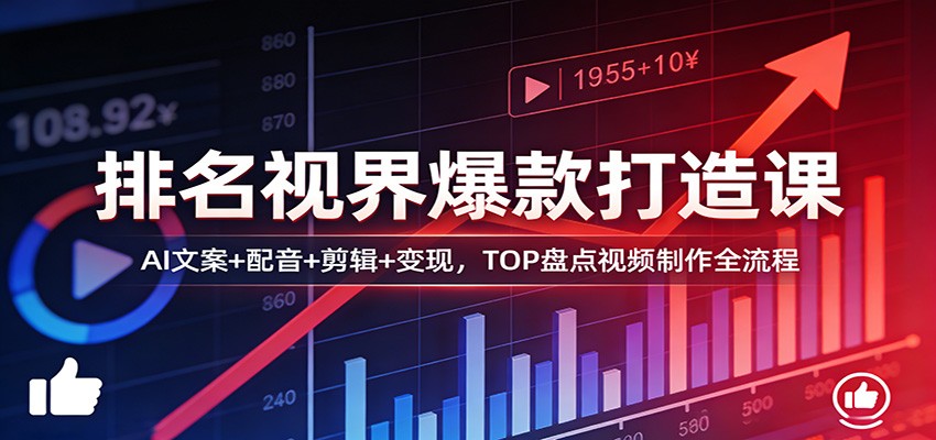 排名视界爆款打造课：AI文案+配音+剪辑+变现，TOP盘点视频制作全流程-快名资源网
