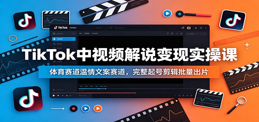 TikTok中视频解说变现实操课：体育赛道温情文案赛道，完整起号剪辑批量出片-青虫资源网