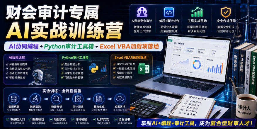 财会审计专属AI实战训练营｜AI协同编程+Python审计工具箱+Excel VBA加载项落地-快名资源网