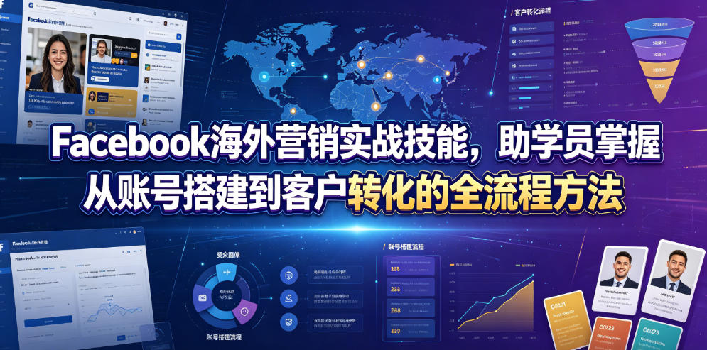 Facebook海外营销实战技能，助学员掌握从账号搭建到客户转化的全流程方法-青虫资源网
