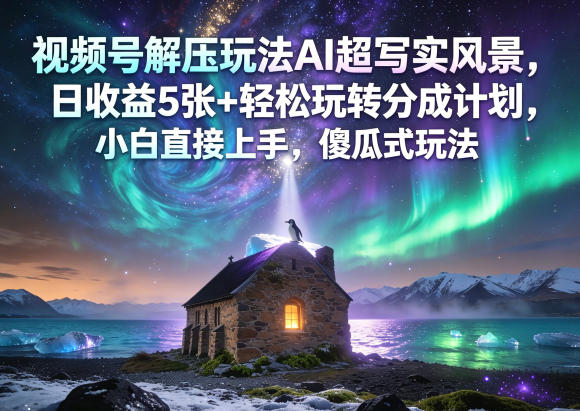 视频号解压玩法AI超写实风景，日收益5张+轻松玩转分成计划，小白直接上手，傻瓜式玩法-快名资源网
