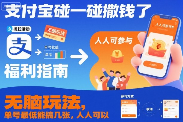 支付宝碰一碰撒钱了，无脑玩法，单号最低能搞几张，人人可以撸【揭秘】-快名资源网