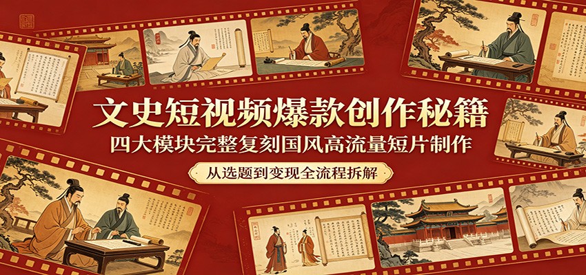 文史短视频爆款创作秘籍：四大模块完整复刻国风高流量短片制作-快名资源网