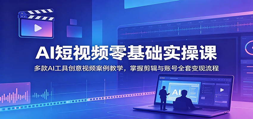 AI短视频零基础实操课：多款AI工具创意视频案例教学，掌握剪辑与账号全套变现流程-快名资源网