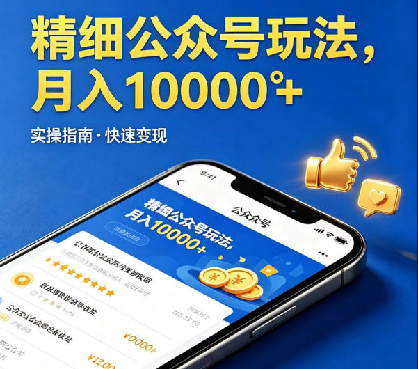 精细化公众号玩法，我们给你提供文章，你来负责发布，收益可观，月入1W+【揭秘】-快名资源网