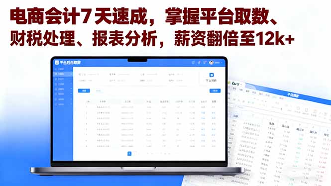电商会计7天速成，掌握平台取数、财税处理、报表分析，薪资翻倍至12k+-青虫资源网